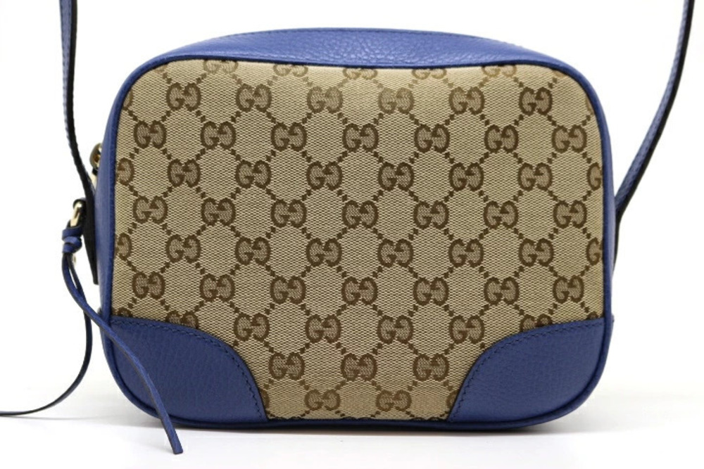 Gucci Bag Shoulder GG Beige Cream Blue Canvas Leather